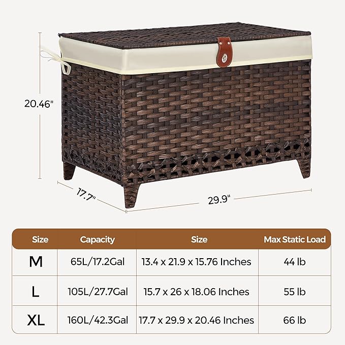 Wicker Storage Basket with Lid,Rattan Shelf Basket with Removable Liner Bag,160L Storage Bin,Storage Trunk with Heightened Feet,Storage Container for Wardrobe,Home Organizer