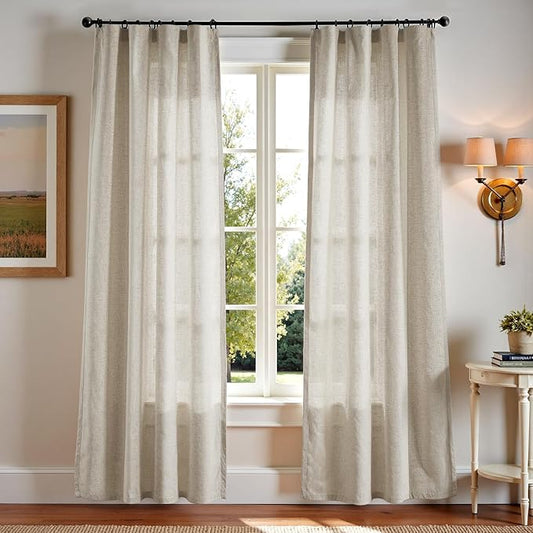 jinchan Linen Blend Curtains 96 inch Length 2 Panels for Bedroom Living Room, Floor to Ceiling 50 inch Wide Farmhouse Drapes with Rod Pocket Back Tab(50W x 96L, Oat)