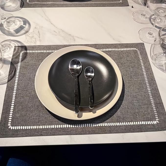 Placemats Set of 4 for Dining Table, Cloth Placemats with Embroidery, Table Mats for Dining Table 12"x18" (Gray, 4 pcs)