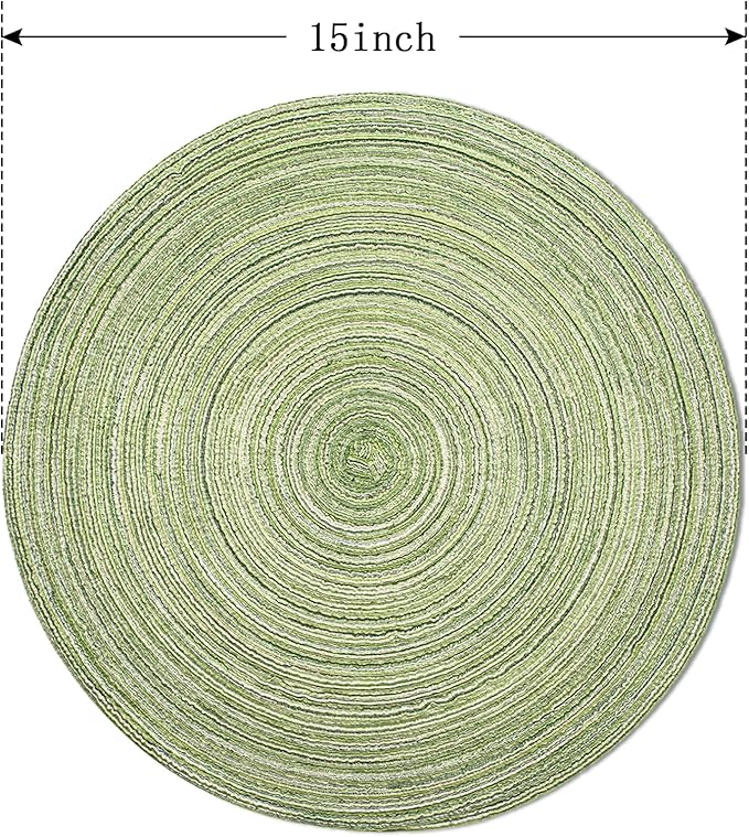 FunWheat Round Braided Placemats Set of 4 Place mats for Dining Tables Woven Heat Resistant Table Mats 15 inch (E Light Green, 4pcs)