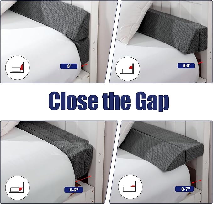 HOMBYS Wedge Pillow Headboard for Bed Gap,Foldable Bed Wedge Gap Filler Queen Size,Matterss Gap Filler,Multi Functional Bed Crack Pillow, Fill The Gap (0-7") Between Your Headboard and Mattress,Grey