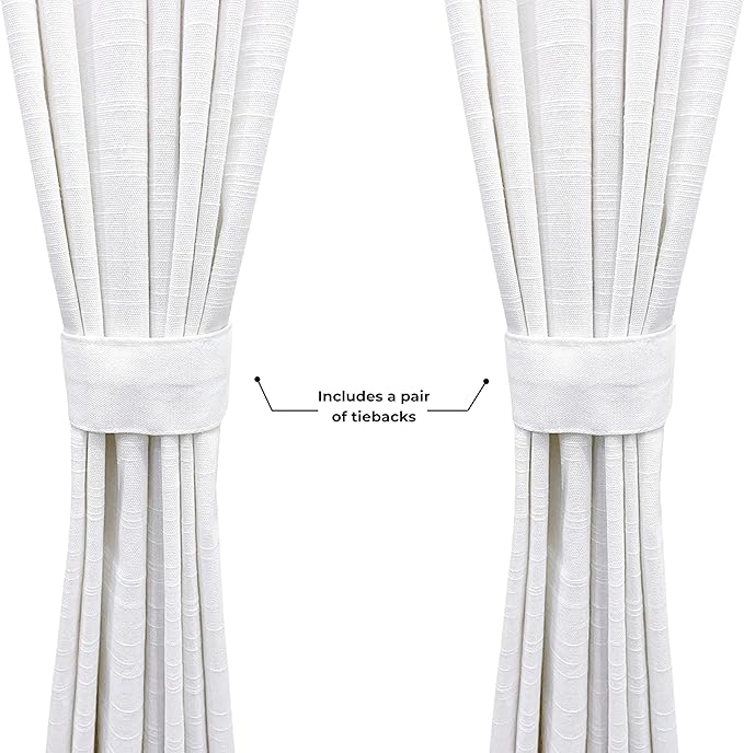 Ramanta Home White Cotton Light Filtering Curtains 50x84 Inches - Set of 2, Farmhouse Slub Textured Semi Sheer Drapes, Duck Cotton Fabric Living Room, Kitchen Back Tab Window Panels - White