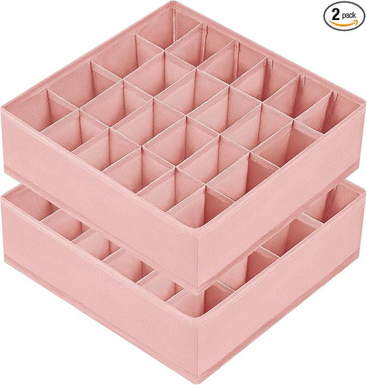 Joyoldelf Sock Organizer Drawer Organizer - 2 Packs Underwear Organizer, 24 Cells Collapsible Closet Organizers and Storage Sock Holders Organizers for Storing Socks, Ties, Belts(Pink)