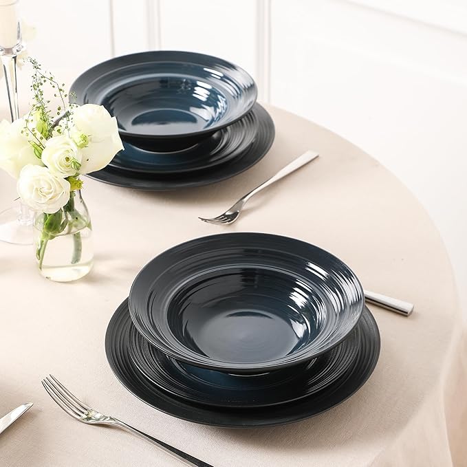 Earth & Clay Celeste 24-Piece Dinnerware Set Stoneware, Plates and Bowls Set, Includes Dinner and Salad Plates, Cereal Bowls, Dishwasher and Microwave Safe, Dishes for 8, Blue