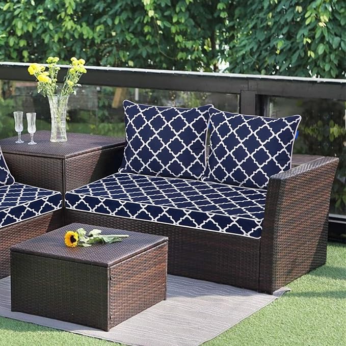 Outdoor Loveseat Cushion Set 46'' x 26'', Outdoor Deep Seat Cushions for Patio Furniture, Water Repellent Outdoor Seat Cushion and Couch Back Cushions for Bench, and Swing (Blue Plaid)