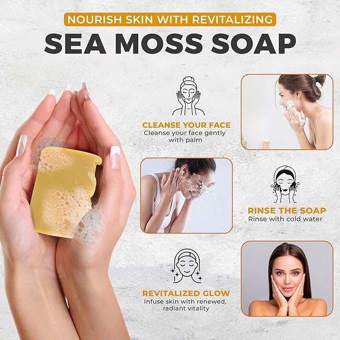 Handmade All Natural Organic Sea Moss Soap | 7oz LARGE Bar | Palm Oil Free | Plant Based | Cruelty Free | Amazing Results!