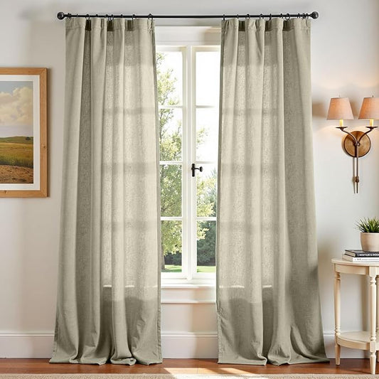 jinchan Linen Blend Curtains 96 inch Length 2 Panels for Bedroom Living Room, Floor to Ceiling 50 inch Wide Farmhouse Drapes with Rod Pocket Back Tab(50W x 96L, Light Green)