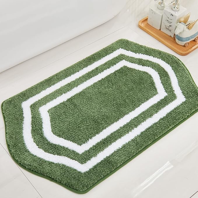 COSY HOMEER Extra Thick Bath Rugs - Anti-Slip Bath Linen Sets Mats Soft Plush 100% Strong Polyester Living Room Bathroom Water Absorbent(Green,17x27 - Inches)