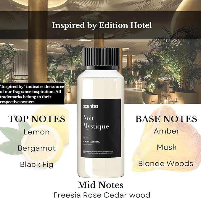 Hotel Diffuser Oil Inspired by The Edition Hotel Scent-120 mL 4.06 fl oz-Fragrance Oil Blend Rose, Bergamot and Musk Notes for Aromatherapy Diffusers and Humidifiers-Noir Mystique, Mothers Day Gift