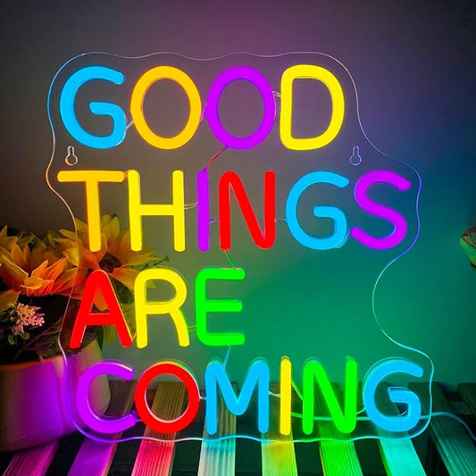 Good Things Are Coming Neon Signs for Wall Decor,Dimmable Positivity Inspirational Lucky Neon Sign, Positive Quote Decor, Mental Health LED Sign, Motivational Neon Light, Home Wall Sign(12.5 * 12.9in)