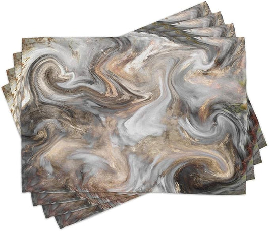 Ambesonne Marble Print Place Mats Set of 4, Retro Style Paintbrush Colors in Marbling Texture Watercolor Art, Washable Fabric Placemats for Dining Table, Standard Size, Sand Brown