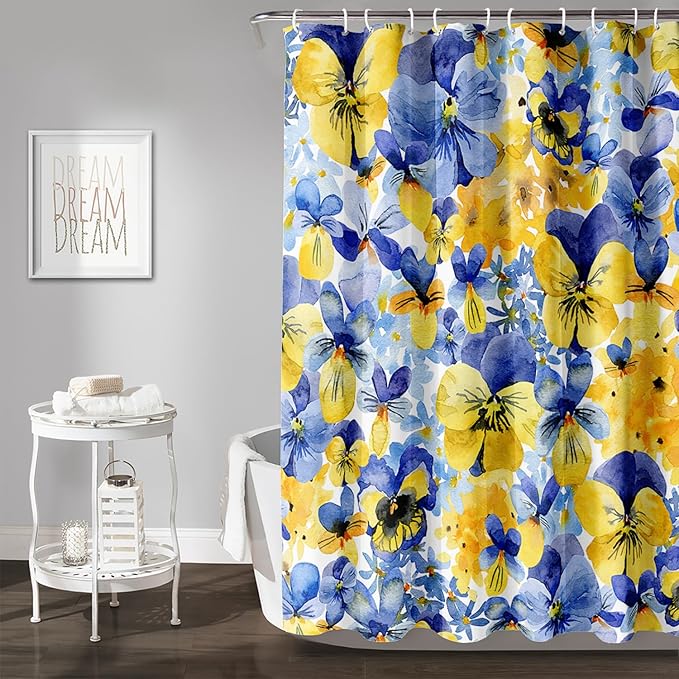 AILONEN Watercolor Flowers Shower Curtain,Purple and Yellow Flowers Theme Waterproof Fabric Shower Curtain for Girls Kids Teens, 72" W*72" H Patchwork Flower Shower Curtain Sets
