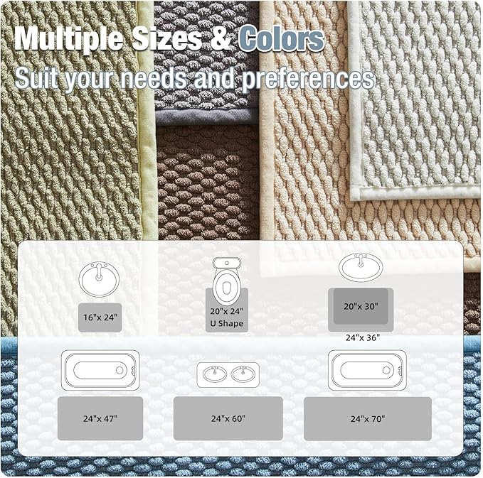 Bathroom Rugs Non Slip Washable, Super Absorbent Thin Bath Mat Small Quick Dry Low Pile Bathroom Rug, Debim Blue 16"x24"