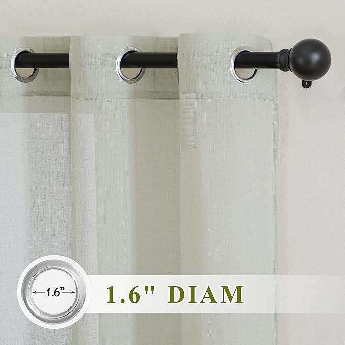 NICETOWN Sage Green Sheer Curtains 48 inches Long, Grommet Linen Blend Semi Sheer Privacy with Light Filtering Short Window Treatments for Bedroom/Cafe/Kitchen, W36 x L48, 2 Panels