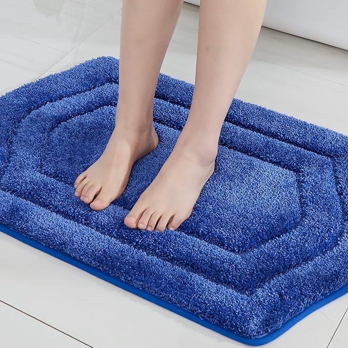 COSY HOMEER Extra Thick Bath Rugs for Bathroom - Anti-Slip Bath Linen Sets Mats Soft Plush 100% Strong Polyester Mat Living Room Bedroom Floor Water Absorbent(Blue,17x27 - Inches)