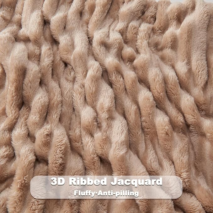 NEWCOSPLAY Super Soft King Blanket Taupe Premium Silky Flannel Fleece 3D Ribbed Jacquard Lightweight Bed Blanket All Season Use (Taupe Ribbed, King(90"x110"))
