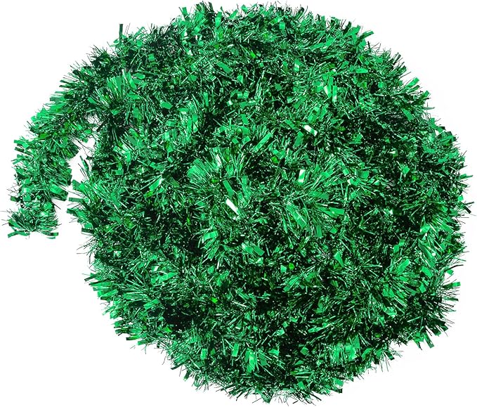 26.2 Feet Green Holiday Tinsel Garland for Graduation, Birthday, Weddings, Party Decorations, Christmas, Patriotic Foil Tinsel Garland for All-Season Home Indoor Outdoor Party Supplies(Green)