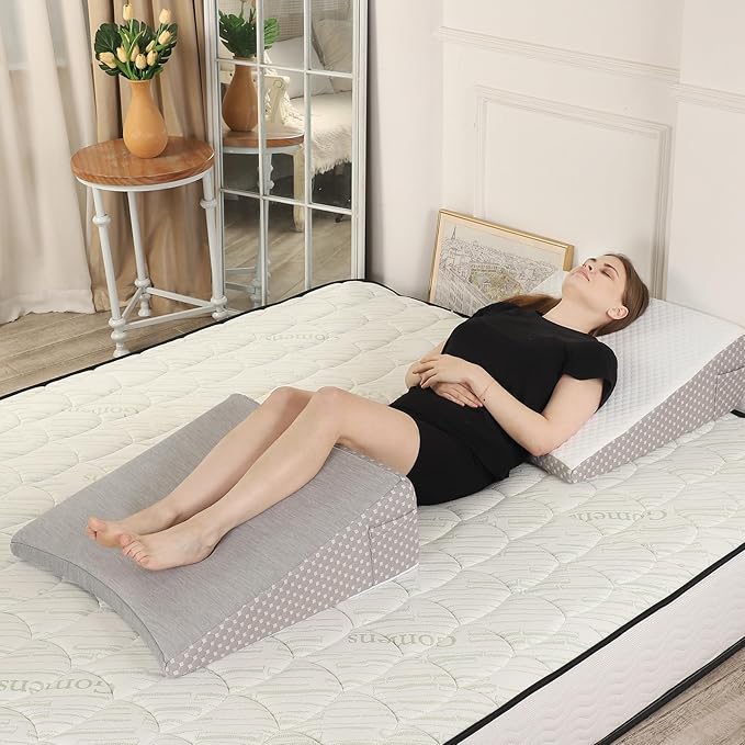 Wedge Pillow for Sleeping, 8 Inch Cooling Triangle Bed Pillow with Removable Cover, Elevated Body Pillow for Back Support, After Surgery, Snoring, Neck, Leg and Acid Reflux, Grey