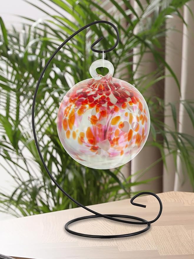 Dale Tiffany AC25006-D4 Rainbow Tree of Life Hand Blown Art Glass Ornament Witch Globe Gazing Ball, Golden Pink, 4" Diameter with Hanging Stand