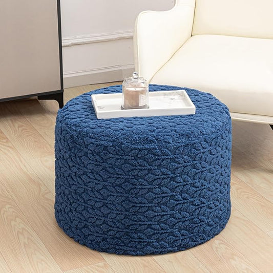 Round Pouf Ottoman Stuffed 20 x 20 x 14 Inches Boho Poof Foot Stool Home Decor Floor Pouffe Ottoman Foot Rest for Couch Sofa Bean Bag Chairs Living Room Bedroom (Navy Blue)