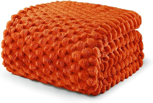 Exclusivo Mezcla Queen Size Soft Fleece Blanket, 90x90 Inches Stylish Jacquard Velvet Blanket for Bed, Fuzzy Cozy Lightweight for All Season, Burnt Orange