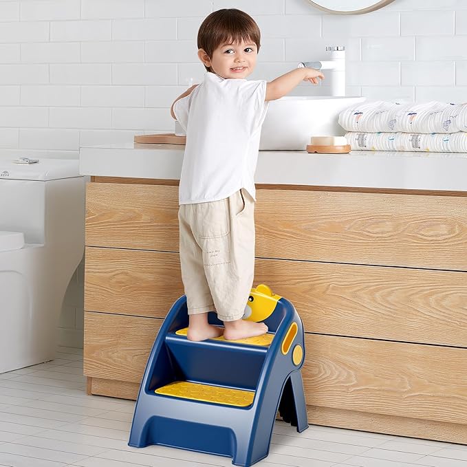 Folding Kids Step Stool for Bathroom and Potty Training,2.9lbs,Anti-Slip, Anti-Tip A-Frame Design with 10-Second Setup-Potty 2 Step Stool for Toddlers,CPC Certified for Safety and Easy Hand Washing