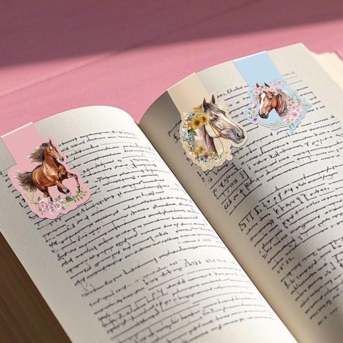 Horse Magnetic Bookmarks: 12 Pcs Horse Animals Magnet Book Page Markers, Cute Bookmark Clips for Reading, Gifts for Kids Women Students Teachers Book Lovers Office School Supplies