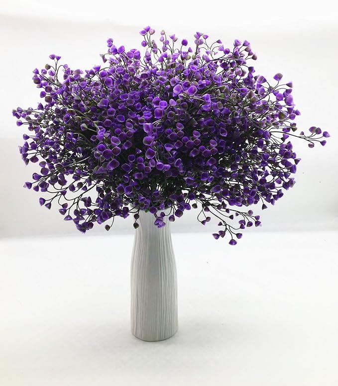 CATTREE Artificial Plants Shrubs Bushes, Plastic Fake Plants Wedding Indoor Outdoor Home Garden Verandah Kitchen Office Table Centerpieces Arrangements Christmas Decoration - Deep Purple 8 pcs
