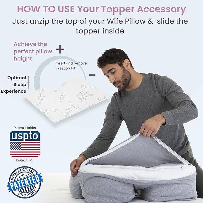 Topper, Cooling Shredded Memory Foam Filling - Adjustable for Shoulders & Side Sleepers. Zipper Access to Add/Remove Fill for Best Sleeping: Top Medium/High Density Support