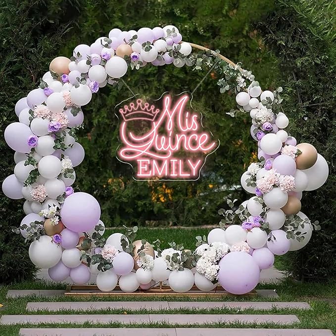 Mis Quince Name Neon Sign,Custom your name 15th Birthday Party Neon Light,Dimmable LED Mis Quince Party Decor,Sweet 15 Quince Party Sign,Gifts for Her and Lover