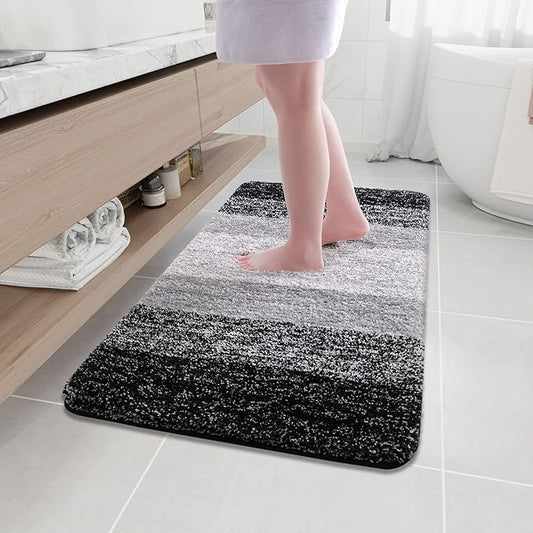 Arotive Microfiber Bathroom Rugs, Shaggy Soft and Absorbent Bath Rug, Non-Slip, Thick Plush Machine Washable Dry Bath Mats for Bathroom, Tub and Shower, 44x24, Black