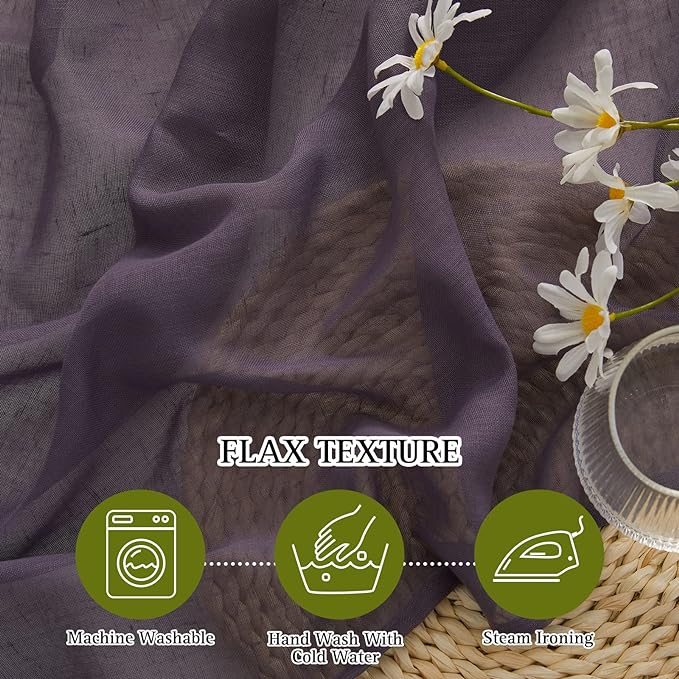 NICETOWN Linen Curtains for Bedroom, Grommet Semi Sheer Privacy with Light Filtering Curtains & Drapes Window Treatment for Bedroom Girls, Purple Brown, W52 x L63, 1 Pair