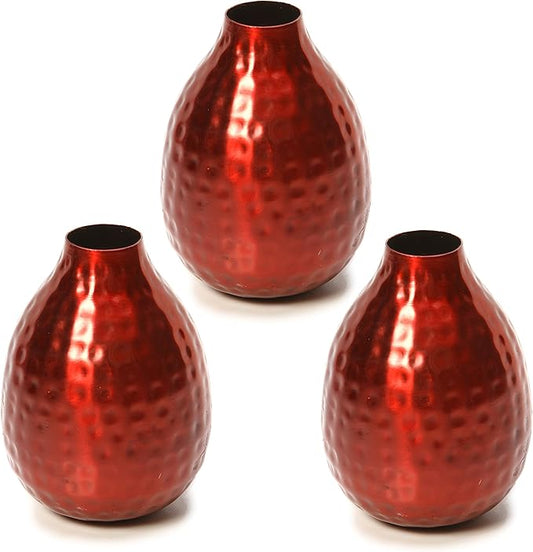Hosley Set of 3 Metal Bud Vases 4.5 Inch High Red Finish Contemporary Floral Decor for Floral Arrangements Stylish Living Spaces Blooms in Harmony