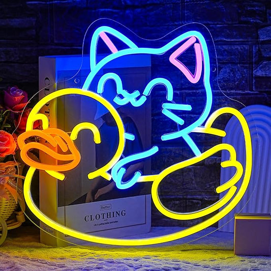 Cat Neon Sign for Wall Decor Duck Neon Light Animal LED Neon Sign USB Powered LED Neon Light for Bedroom Zoo Pet Shop Cat House Decoration(13.5"*12.9")