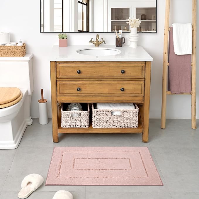 GRANNY SAYS Pink Bathroom Rugs Non Slip Washable, 24"x 36", Soft Bath Mats for Bathroom, Microfiber Shag Rug, Absorbent Bath Floor Mat, Large Bath Rug for Shower, Tub, Bedroom