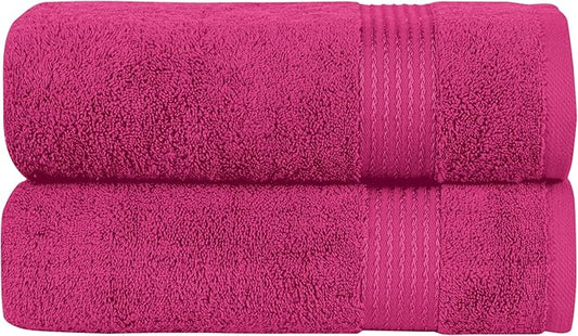 Elegant Comfort Premium Turkish Cotton 2 Pack Bath Towel Set - 27 x 54 inch, Luxurious Hotel Spa Quality 100% Turkish Cotton 2PC Bath Towel Set - Highly Absorbent - Soft Bathroom Towels, Hot Pink