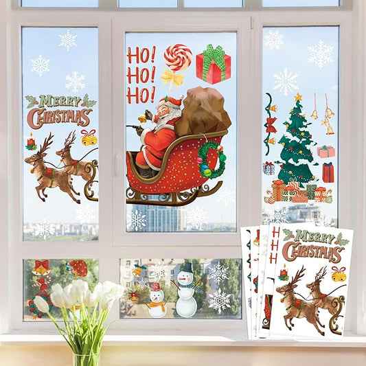 Christmas Decorations - Snowflake Window Clings Stickers for Glass | Christmas Decorations Indoor Outdoor - Holiday Santa Claus Reindeer Decals Xmas Decor Party Favors Supplies for Outside 2025