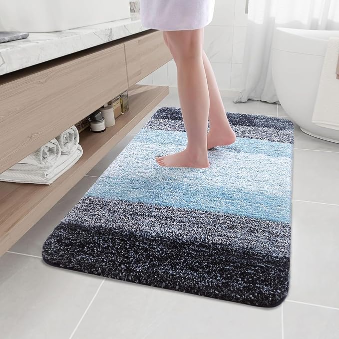 Arotive Microfiber Bathroom Rugs, Shaggy Soft and Absorbent Bath Rug, Non-Slip, Thick Plush Machine Washable Dry Bath Mats for Bathroom, Tub and Shower, 44x32, Blue