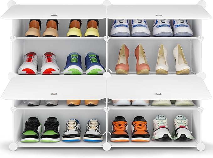 HOMIDEC Shoe Rack, 4 Tier Shoe Storage Cabinet 16 Pair Plastic Shoe Shelves Organizer for Closet Hallway Bedroom Entryway