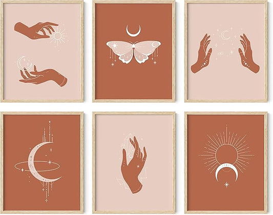 HAUS AND HUES Astrology Posters and Celestial Decor - Sun and Moon Art Astrology Wall Decor, Sun Wall at Posters Spiritual Boho Prints Wall Art, Astrology Wall Art Boho Art Prints (Beige Frame, 8x10)