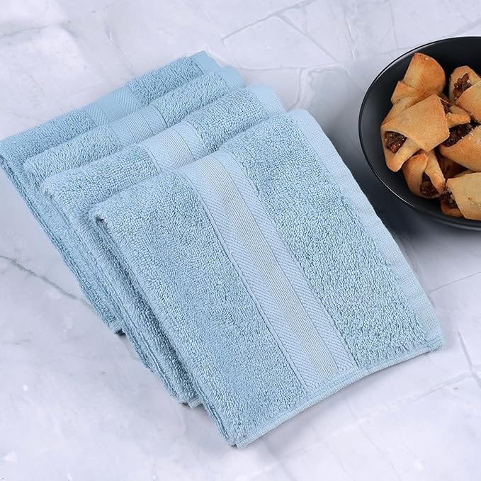 Quick-Dry, Soft & High Absorbent Fingertip Towels for Bathroom Cotton Soft Feel Fingertip Towels 11"x17" | Daily Use 100% Cotton Towels for Bathroom, Gym & More | (4 Pcs, Blue)