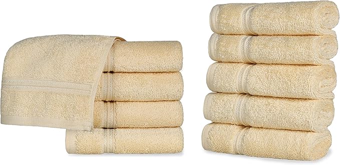 Superior Egyptian Cotton 10-Piece Face Towel Set , Small Towels For Facial, Spa, Quick Dry, Absorbent Towels, Bathroom Accessories, Guest Bath, Home Essentials, Washcloth, Airbnb, Canary