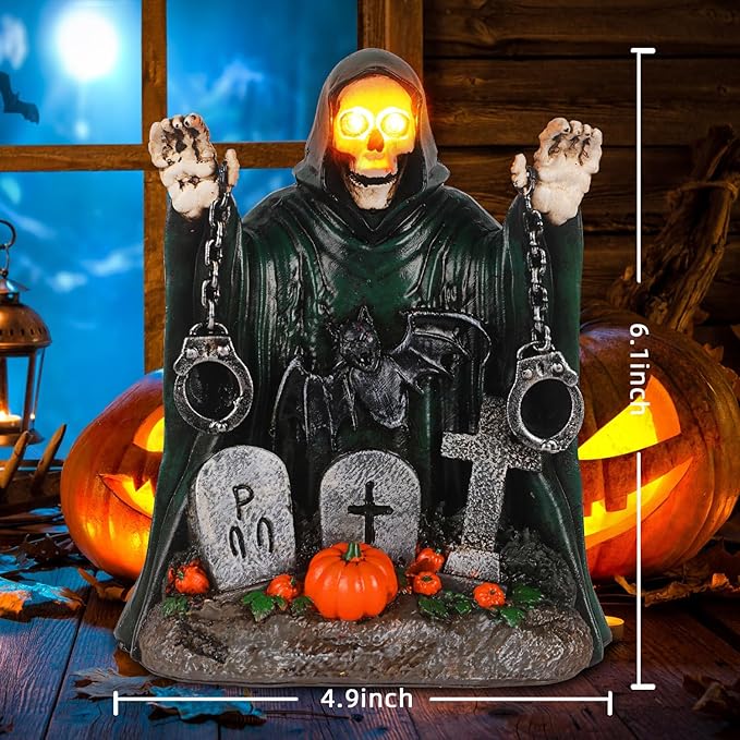 Halloween Grim Reaper Graveyard Decor - Solar Garden Statue, Spooky Outdoor Decoration Unique Garden Decor for Outside Yard Porch Lawn, Ideal