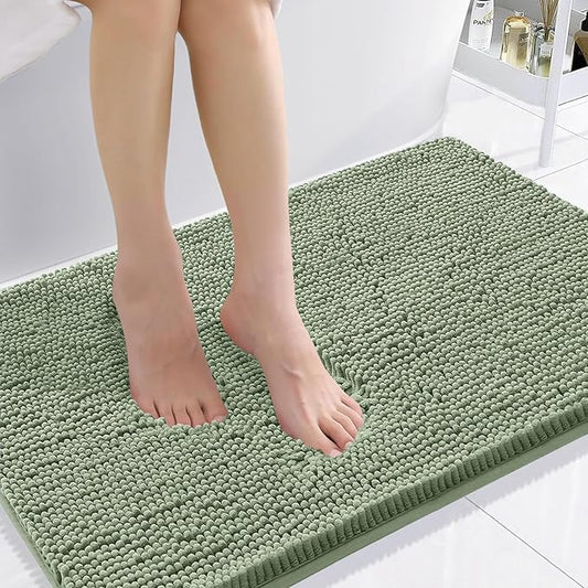Smiry Luxury Chenille Bathroom Rugs 36x24, Extra Soft and Absorbent Shaggy Bath Mat, Machine Washable, Non-Slip Plush Carpet Runner for Tub, Shower, and Floor, Home Decor Accessories, Sage Green