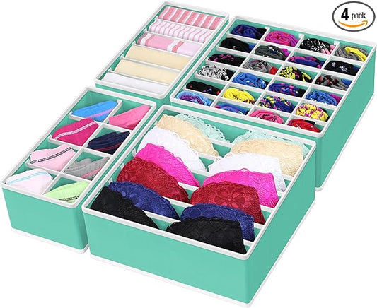 Simple Houseware 4-Pack Drawer Organizer Set - Closet Dividers for Underwear, Socks, Bras, Scarves, Ties - Foldable Non-Woven Storage Boxes, Turquoise
