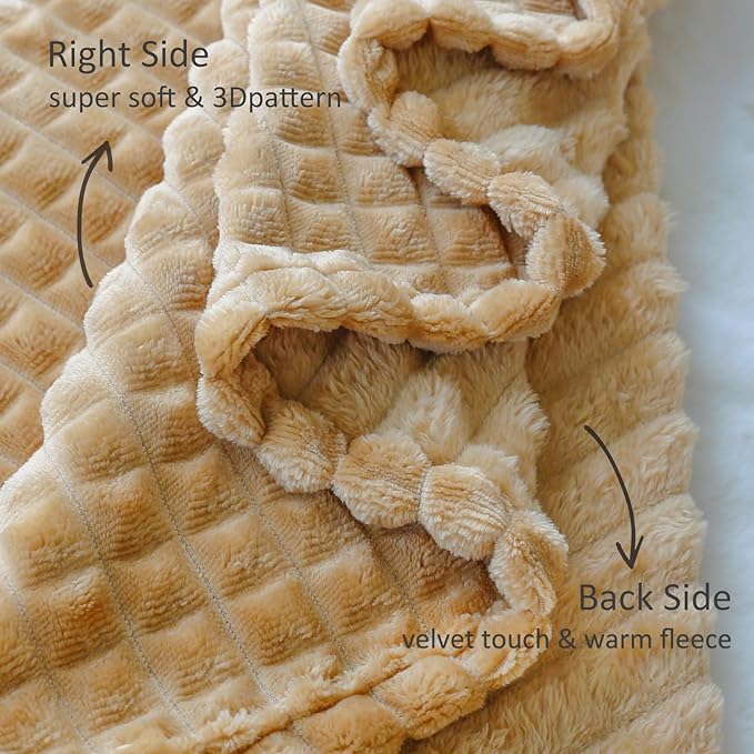 HOMRITAR Baby Blanket for Boys 3D Square Grid Design Super Soft Fuzzy Cozy Warm Toddler Blanket Plush Fluffy Receiving Blankets for Newborn Infant Nursery or Stroller Tan 30 x 40 Inch