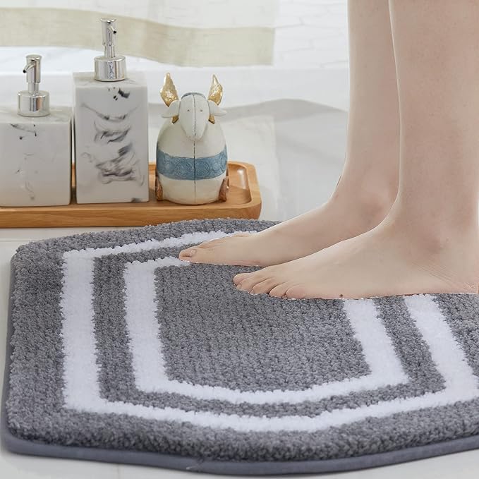 COSY HOMEER Extra Thick Bath Rugs Set - Anti-Slip Bath Linen Sets Mats Soft Plush 100% Strong Polyester Living Room Bathroom Water Absorbent(Grey,24x48+20×32 - Inches)