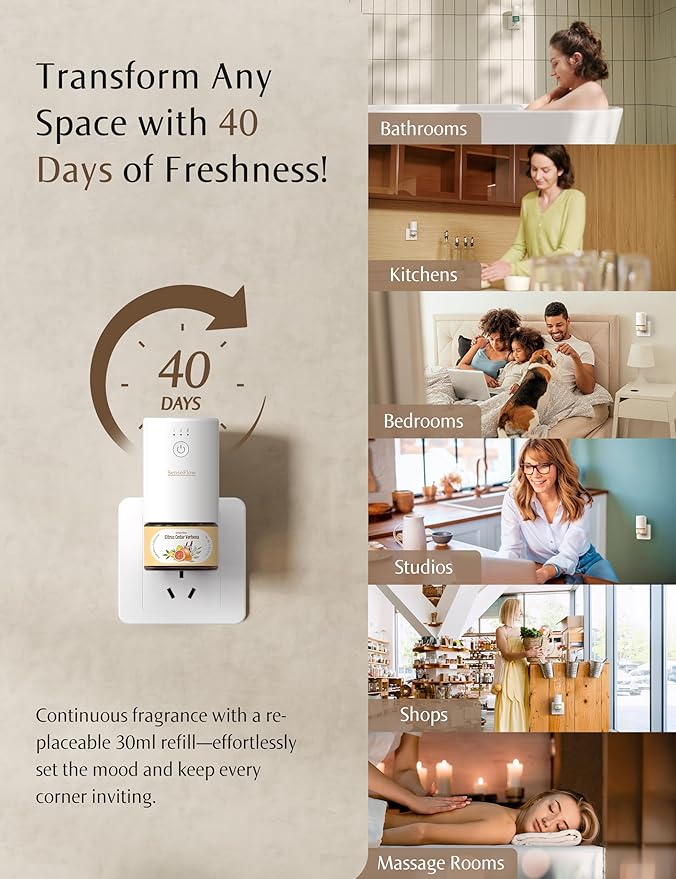 SF101 Waterless Ultrasonic Essential Oil Diffuser–100% Plant-Based,120-Day Natural Air Freshener & Aromatherapy Diffuser for Home,Hotel,Studio–Covers up to 100㎡-Peach Star Aura