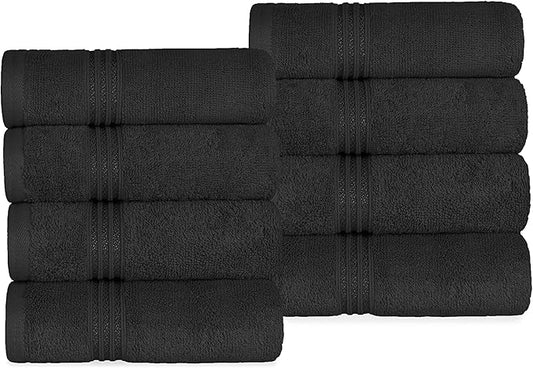 Superior Egyptian Cotton 8-Piece Hand Towel Set, Towel Basics For Quick Dry, Absorbent Small Towels, Facial, Spa, Kitchen, Bathroom Essentials, Apartment, Guest Bath, Soft, Washcloth, Black