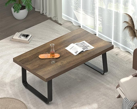 HSH Farmhouse Modern Simple Oak Center Table - Industrial Minimalist Rectangle Living Room Coffee Table, Wood and Metal, Rustic Oak, 39 in